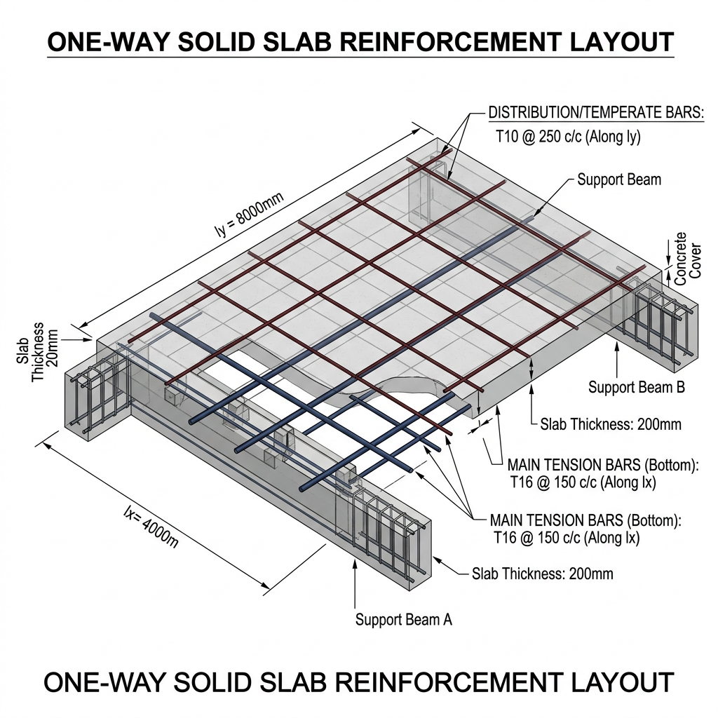 One Way Slab Reinforcement Layout Diagram