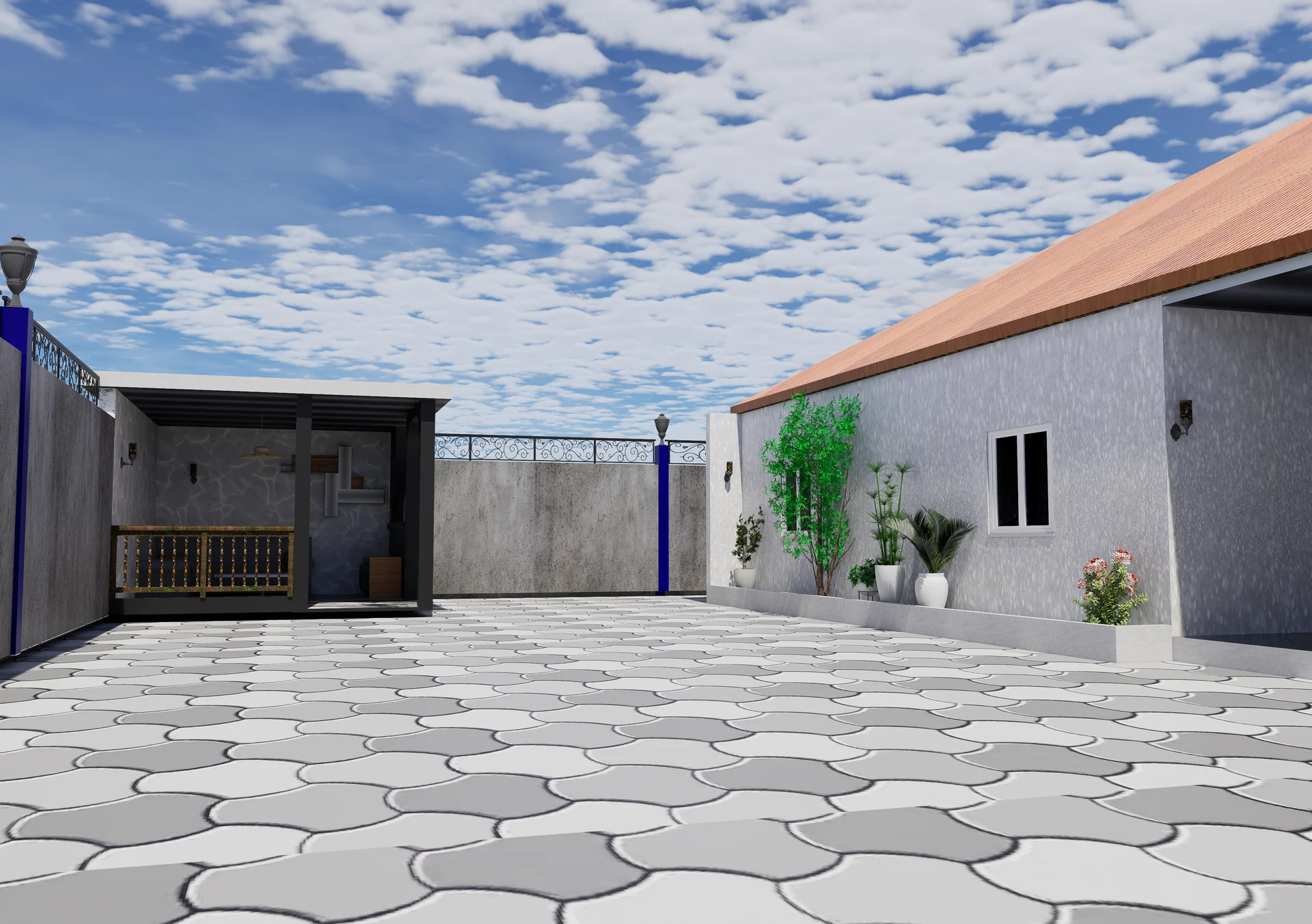 Courtyard render of the modern villa design